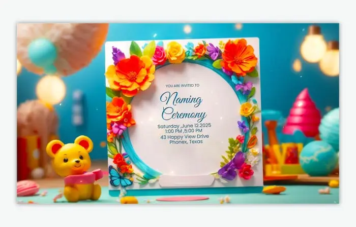 Colorful 3D Floral Design Naming Ceremony Invitation Card Slideshow